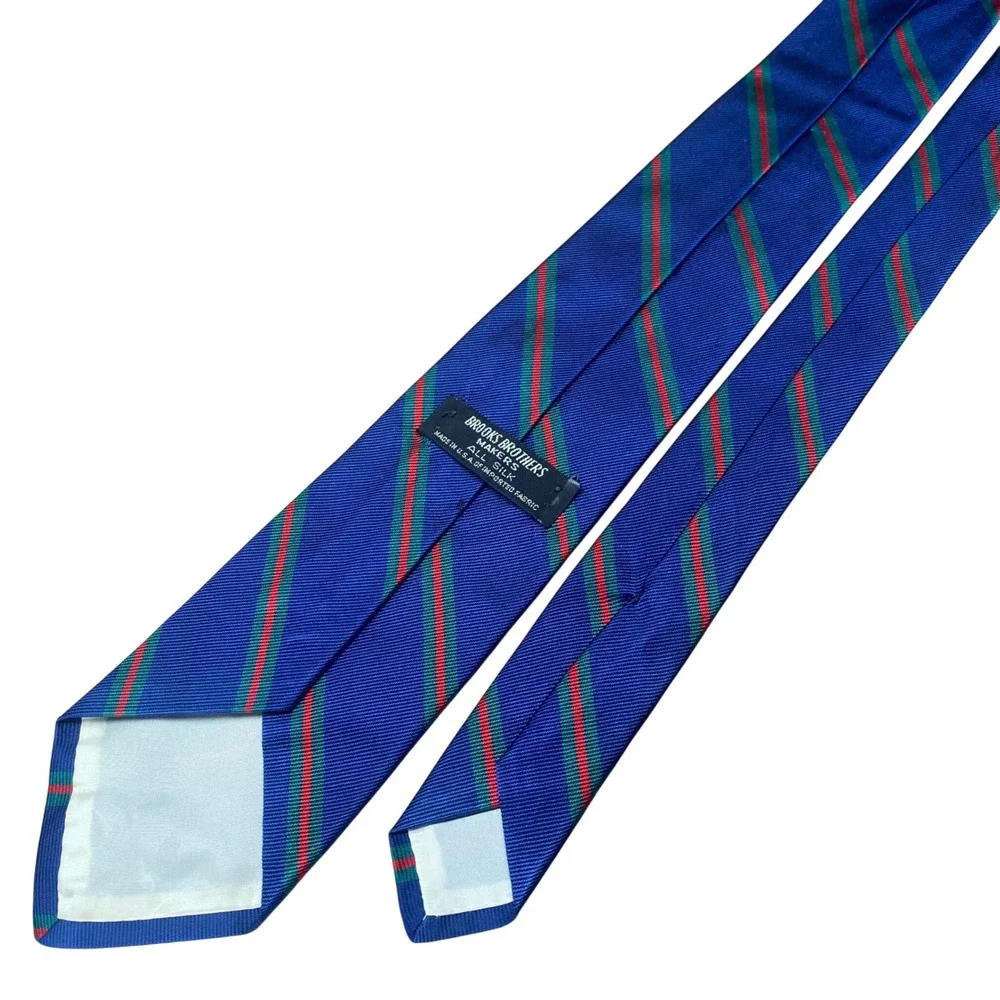 Brooks Brothers Makers Repp Tie Silk Blue Green Red Stripe Vintage USA Made